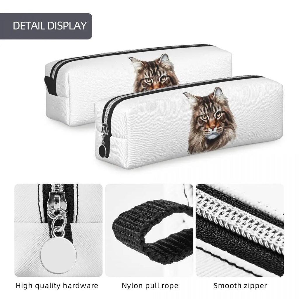 Maine Coon Cat Pencil Cases for Student School Pen Box Pencil Bag Large Storage Pencil Pouch Storage Stationery Supplies