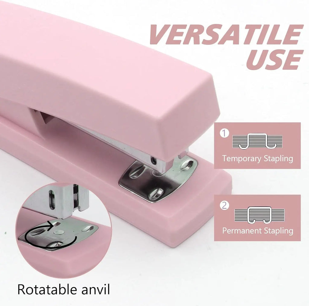 Pink Office Stapler 25 Sheet Capacity with 2000 Staples and Staple Remover for Students and Office Clerks