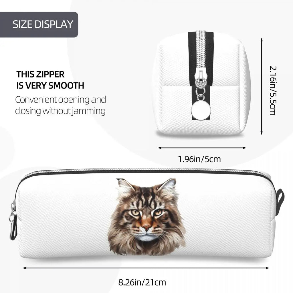 Maine Coon Cat Pencil Cases for Student School Pen Box Pencil Bag Large Storage Pencil Pouch Storage Stationery Supplies